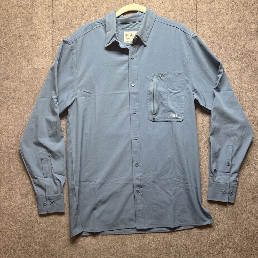 Gillz‎ Fishing Shirt Mens Medium Blue Vented Performance Outdoors Quick Dry